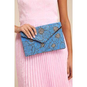 Lulus Alden Bright Blue Floral Beaded Clutch - Size One Size